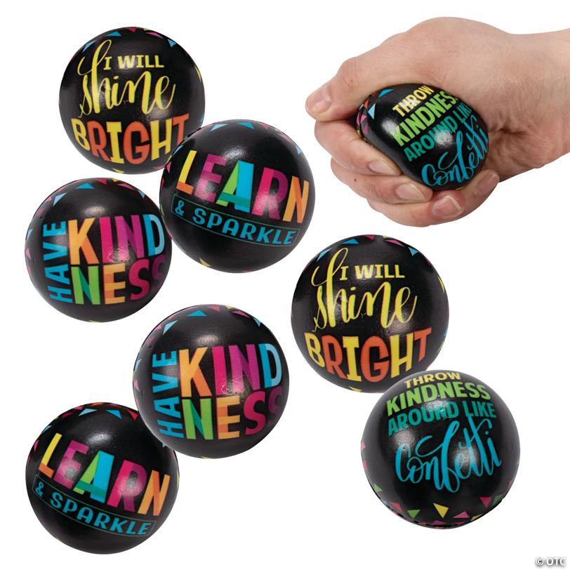 2 1/4" Bulk 48 Pc. Mini Classroom Confetti Positive Message Foam Stress Balls