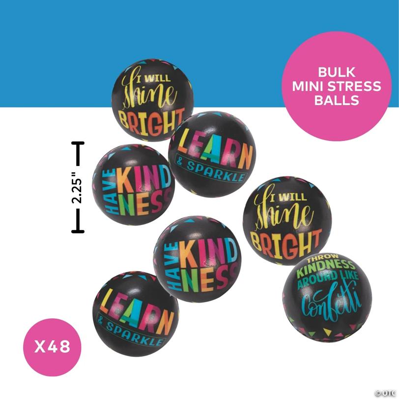 2 1/4" Bulk 48 Pc. Mini Classroom Confetti Positive Message Foam Stress Balls