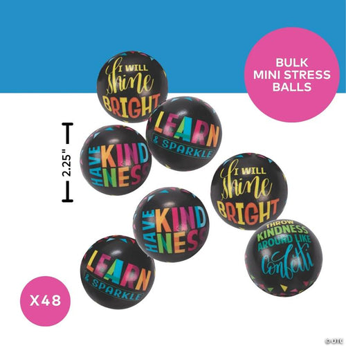 2 1/4" Bulk 48 Pc. Mini Classroom Confetti Positive Message Foam Stress Balls