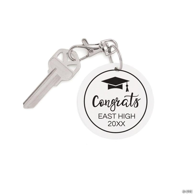 2 1/4" Personalized Graduation White Wood Keychains - 24 Pc. | Elite Festo