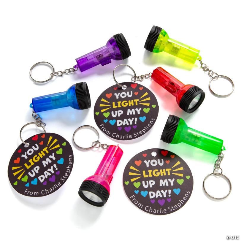 2 1/4" Personalized Large Beam Flashlight Keychain Valentine Exchanges with Card for 12