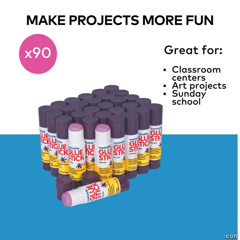 2 3/4" Bulk 90 Pc. Safe & Non-Toxic Washable Glue Stick Pack