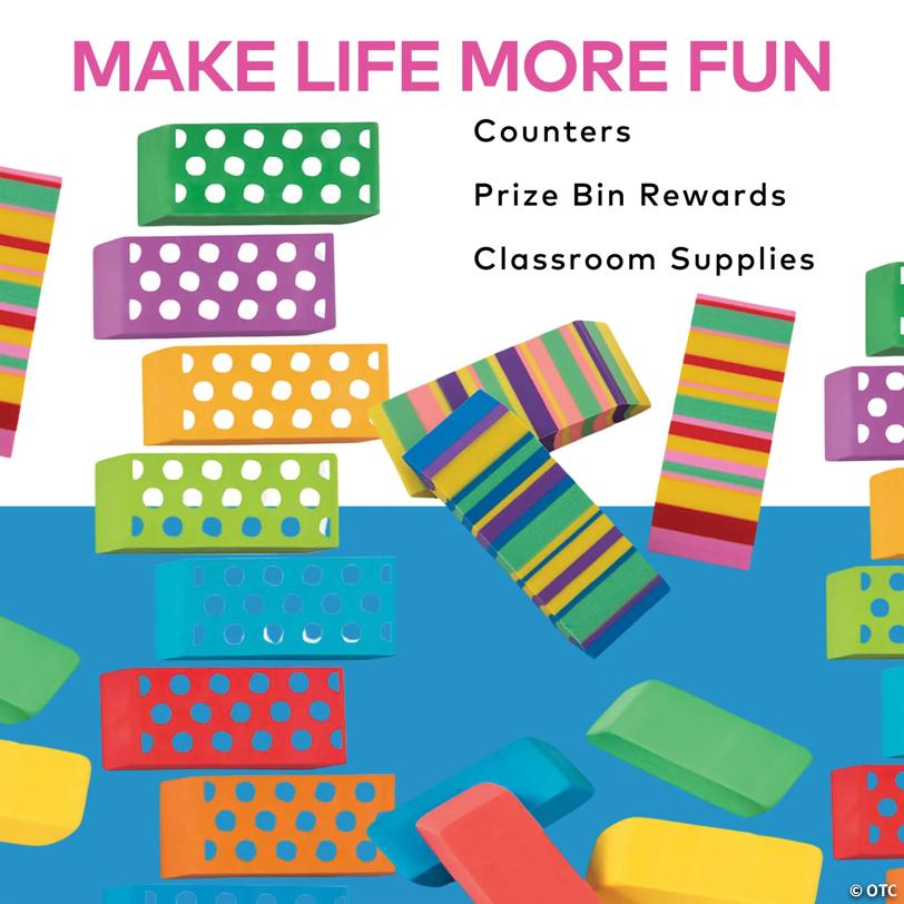 2" – 2 1/2" Bulk 72 Pc. Multicolor Beveled Rubber Eraser Assortment