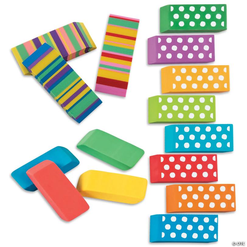 2" – 2 1/2" Bulk 72 Pc. Multicolor Beveled Rubber Eraser Assortment