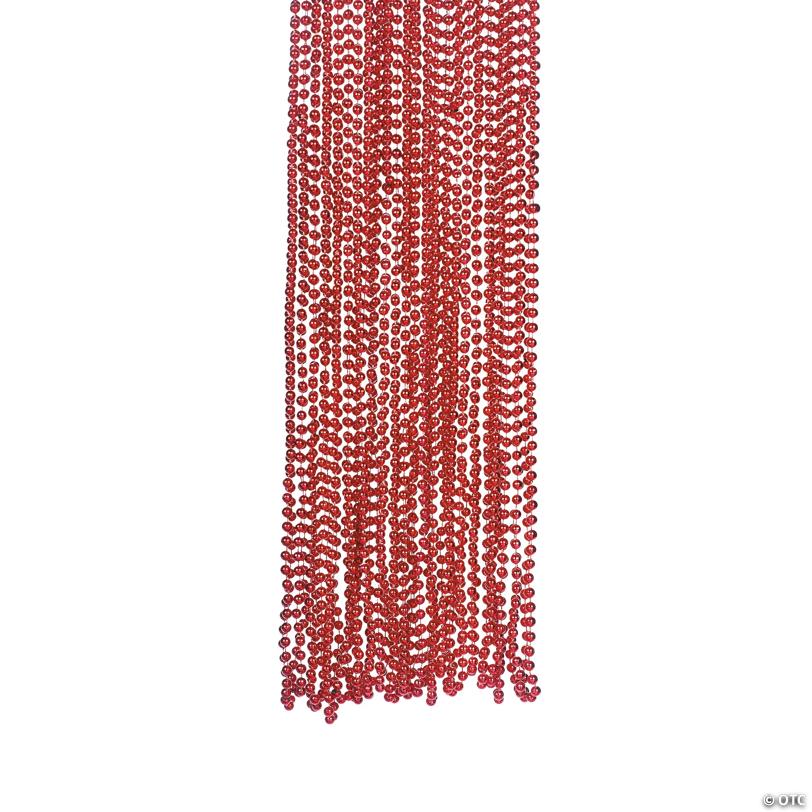 30" Bulk 48 Pc. Bright Red Metallic Plastic Round Bead Necklaces | Elite Festo