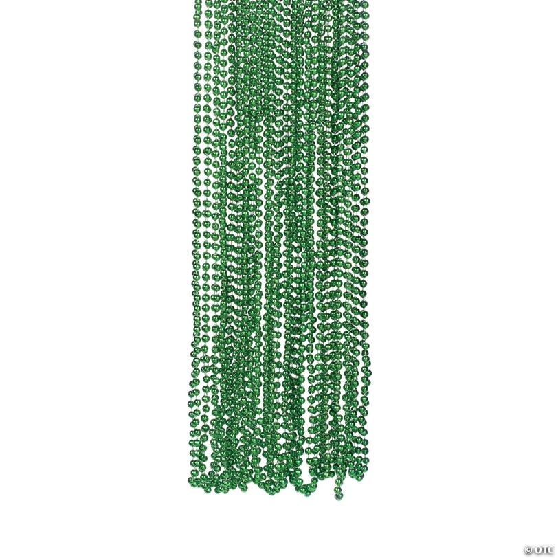 30" Bulk 48 Pc. Green Metallic Plastic Bead Necklaces | Elite Festo