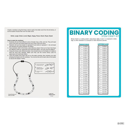 30" STEM Binary Coding Beaded Necklace Craft Kit – Makes 12