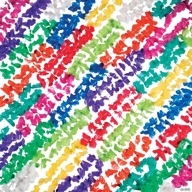 36" Bulk 100 Pc. Bright Color Neon Luau Party Plastic Lei Assortment | Elite Festo