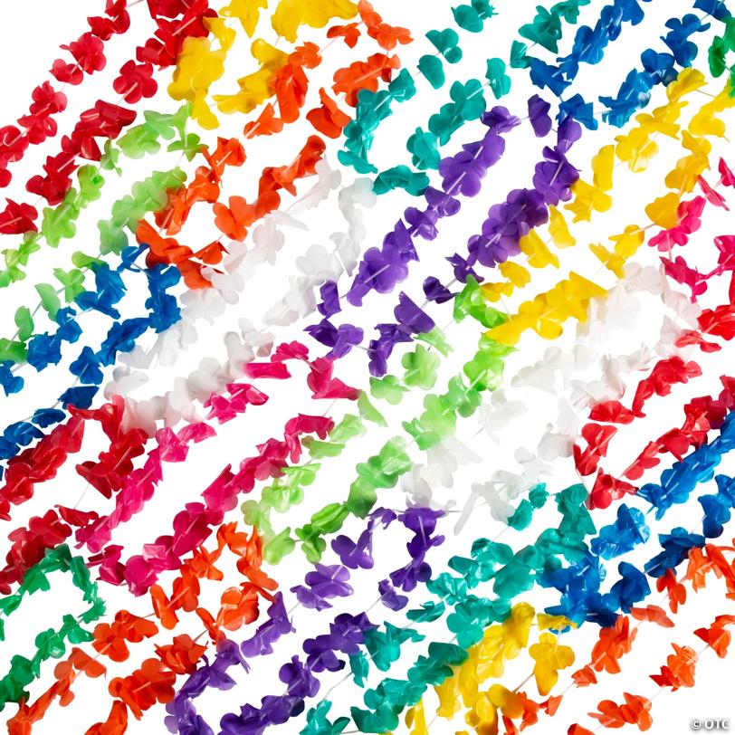 36" Mega Bulk 200 Pc. Bright Color Neon Luau Party Flower Plastic Lei Assortment | Elite Festo