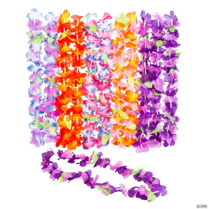 36" Multicolor Luau Ruffle Petal Flower Polyester Leis – 36 Pc. | Elite Festo