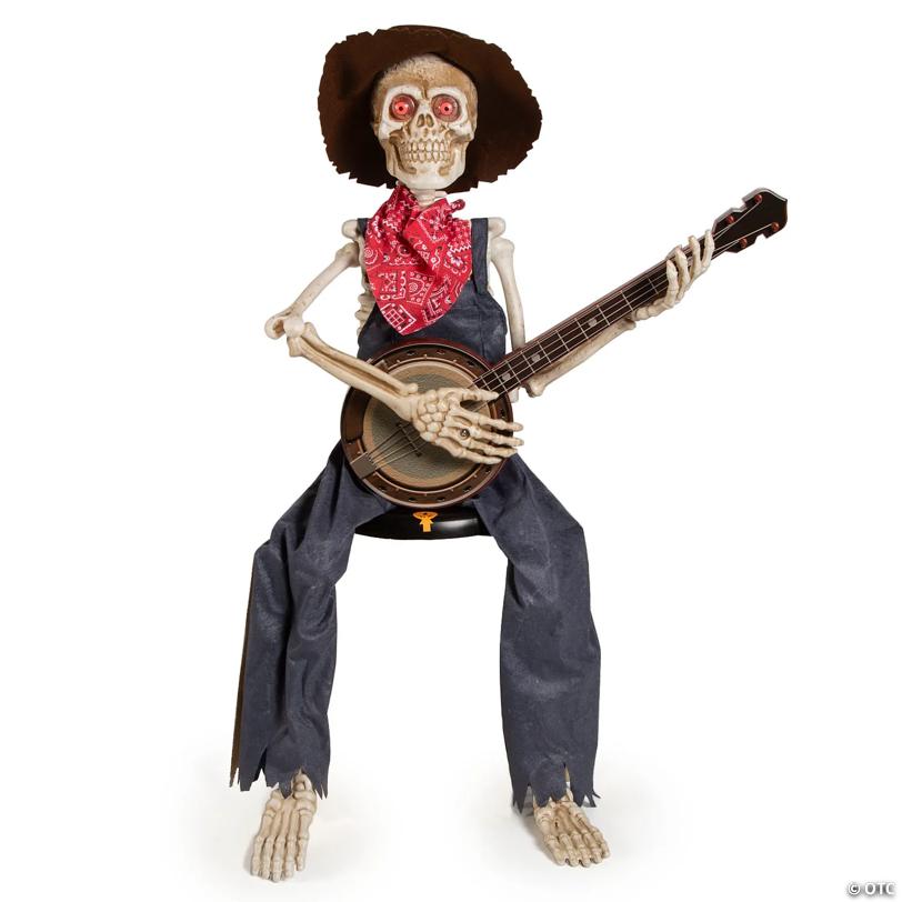 39" Skeleton Playing Banjo Animated Halloween Decoration - image 2