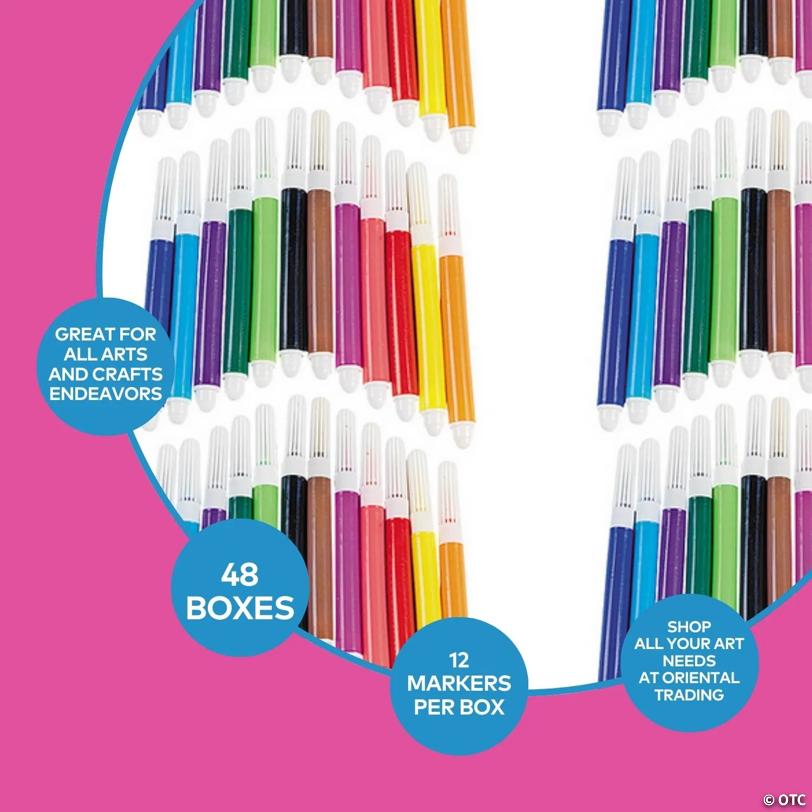 3 1/2" Bulk 48 Boxes of Mini Plastic Marker Sets - 12 Colors Per Box