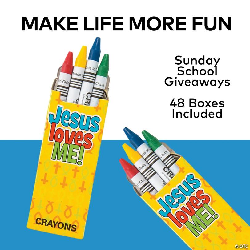 3 1/2" Bulk 48 Boxes of Religious Crayons - 4 Colors per Box