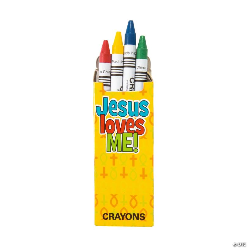3 1/2" Bulk 48 Boxes of Religious Crayons - 4 Colors per Box