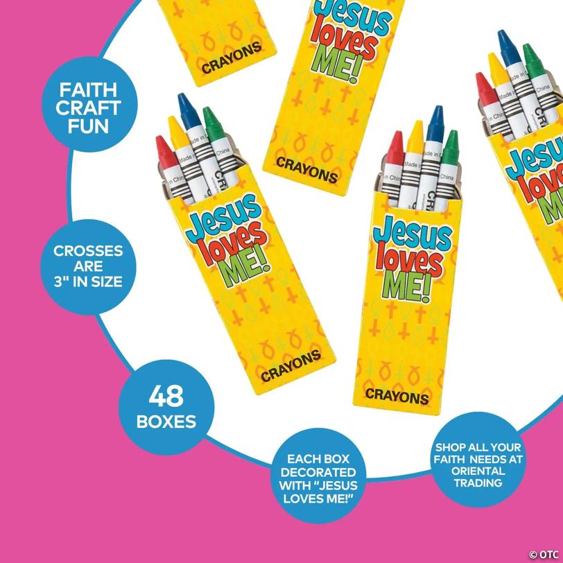 3 1/2" Bulk 48 Boxes of Religious Crayons - 4 Colors per Box