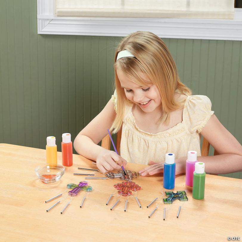 3 3/4" 2-oz. 12-Color Suncatcher Paint Set with Brushes - 18 Pc.