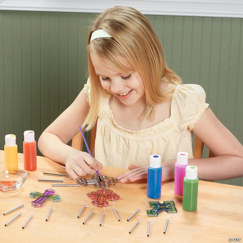 3 3/4" 2-oz. 12-Color Suncatcher Paint Set with Brushes - 18 Pc.
