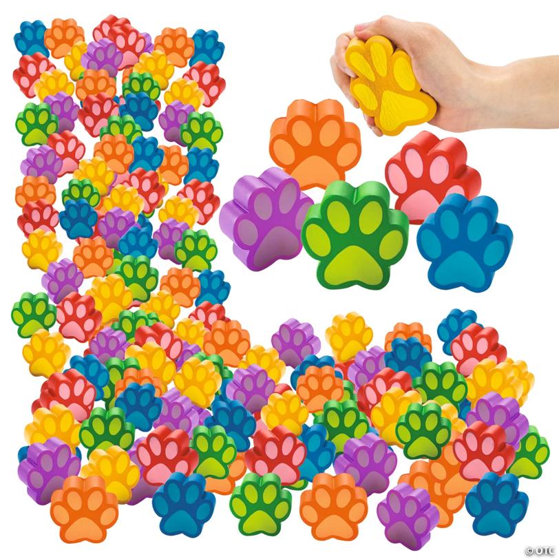 3" Bulk 300 Pc. Brightly Colored Paw Print-Shaped Foam Stress Toys