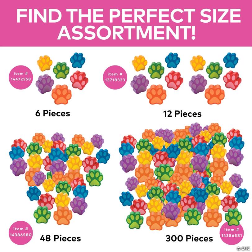 3" Bulk 48 Pc. Brightly Colored Paw Print-Shaped Foam Stress Toys