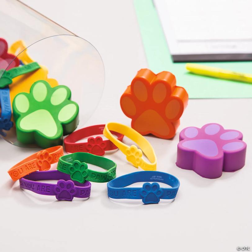 3" Bulk 48 Pc. Brightly Colored Paw Print-Shaped Foam Stress Toys