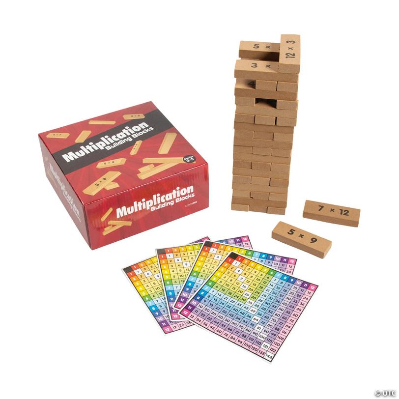 3" Multiplication Wood Building Blocks with Charts Set - 58 Pc.