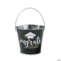 3" x 3 1/4" Mini Congrats Grad Black Metal Pails with Handle - 12 Pc. | Elite Festo