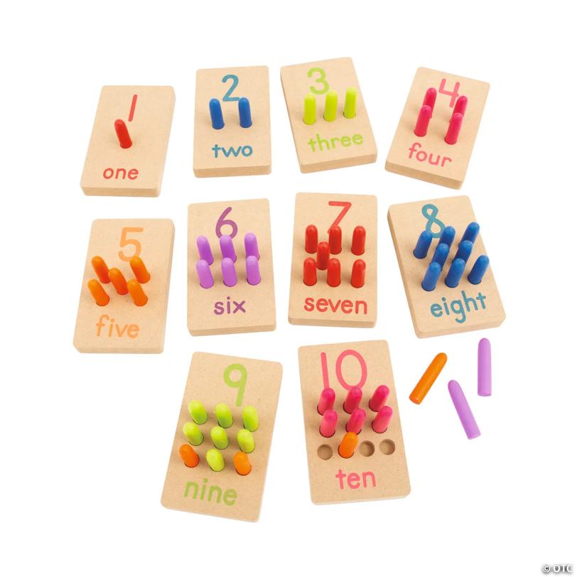 3" x 5" Number Peg Wood Puzzles with Colored Pegs Educational Set