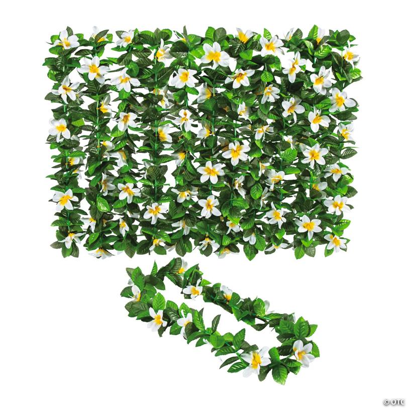 43" Premium White & Yellow Flower Maile Polyester Leis - 12 Pc. | Elite Festo