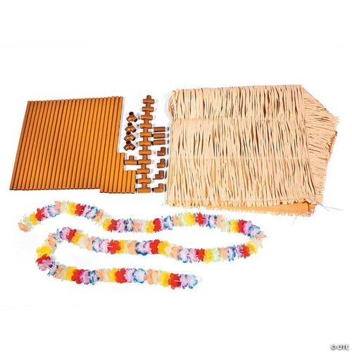 46 1/2" Tabletop Brown Raffia Tiki Hut with Garland & Plastic Frame