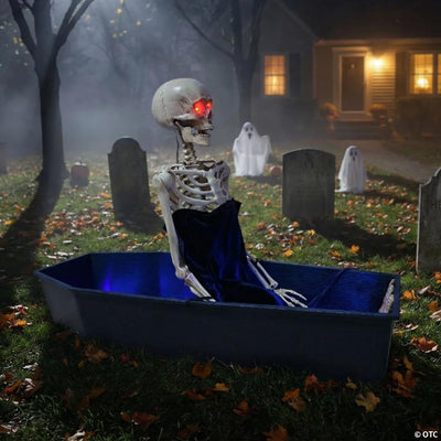 47" Animated Light-Up Rising Skeleton in Coffin Halloween Decoration