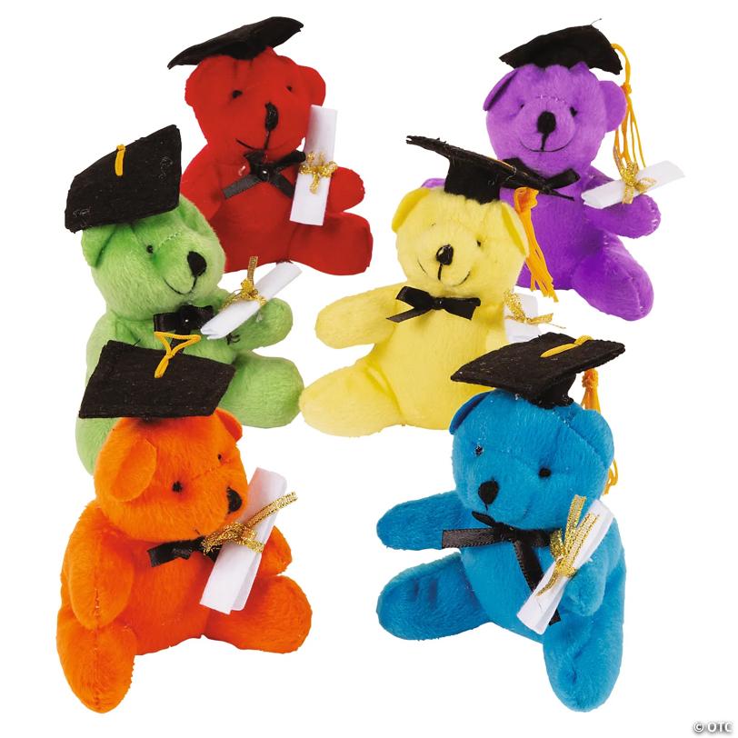 4 1/2" Graduation Multicolor Stuffed Bears with Cap - 12 Pc. | Elite Festo