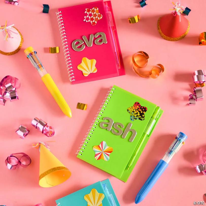 4 1/4" x 6" Neon Spiral Paper Notebook & Plastic Pen Sets - 12 Pc.