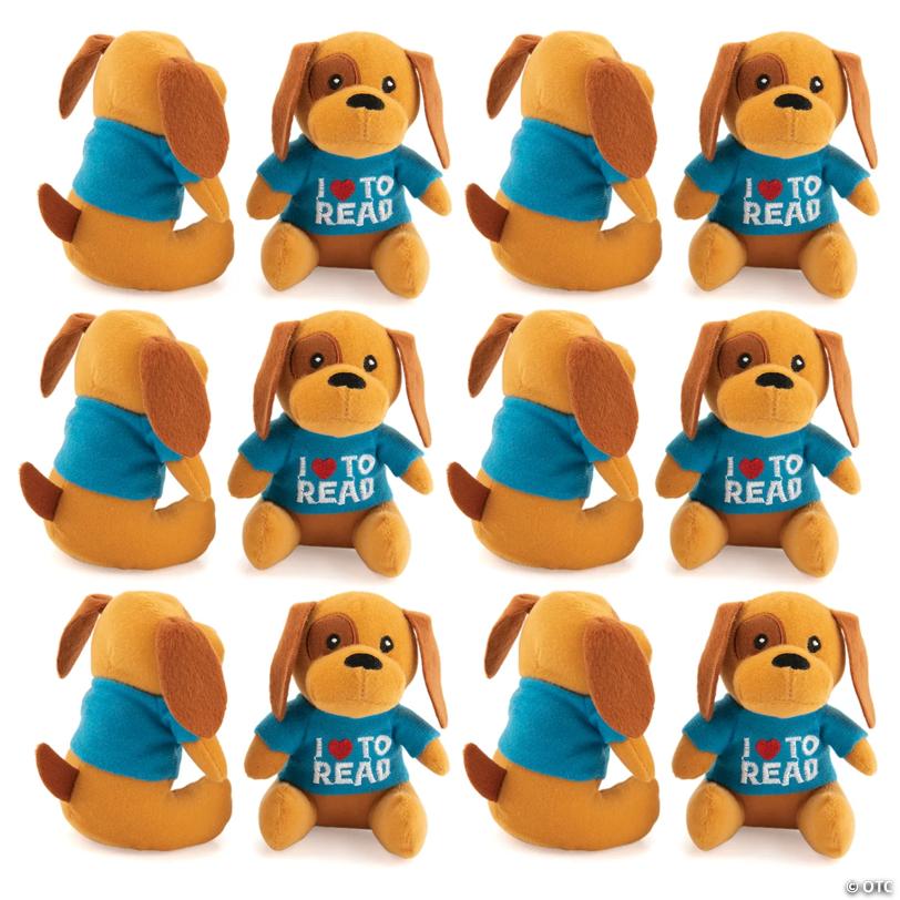 4 3/4" Bulk 48 Pc. Stuffed Puppies in I Love to Read T-Shirts