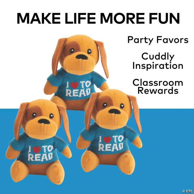 4 3/4" Bulk 48 Pc. Stuffed Puppies in I Love to Read T-Shirts