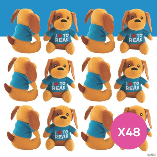 4 3/4" Bulk 48 Pc. Stuffed Puppies in I Love to Read T-Shirts