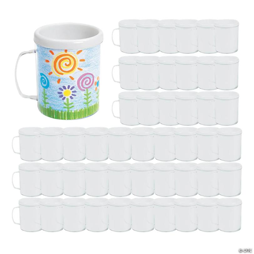 4" 8 oz. Bulk 48 Pc. DIY Clear BPA-Free Plastic Mugs with White Paper Inserts