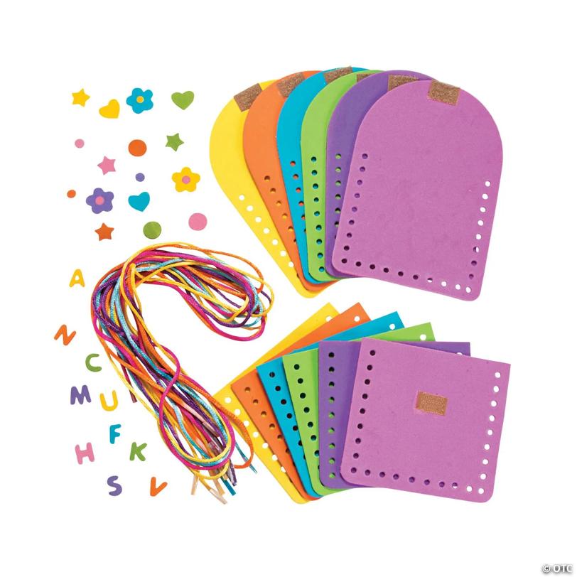 4" x 3 1/2" Bright Color Foam Coin Purse Lacing Craft Kits - Makes 12