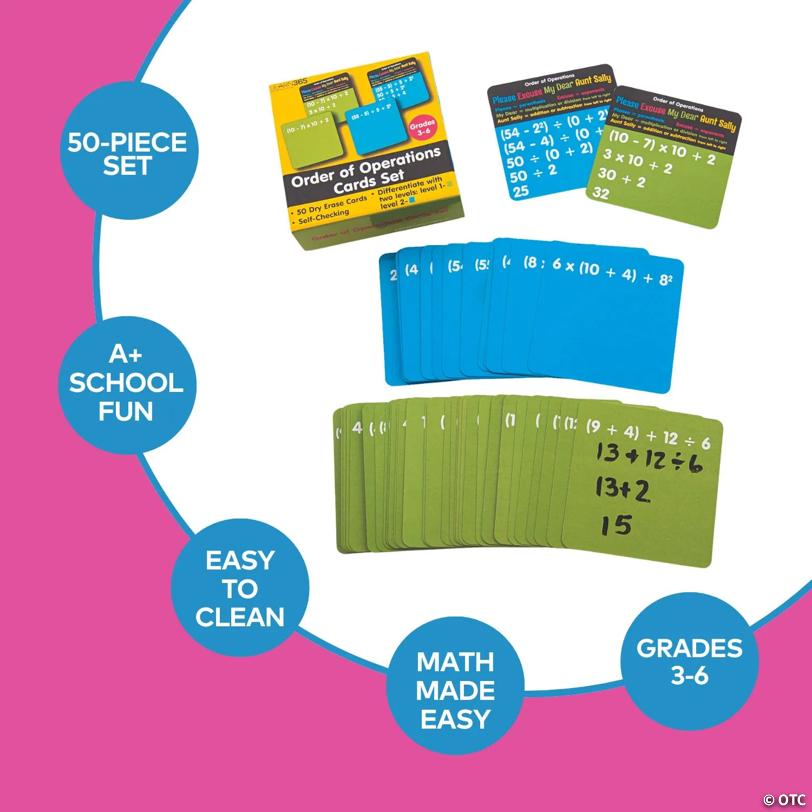 4" x 4" Self-Checking Order of Operations Dry Erase Card Set - 50 Pc.
