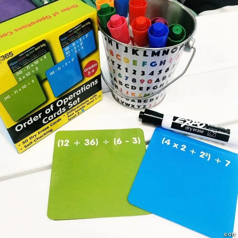4" x 4" Self-Checking Order of Operations Dry Erase Card Set - 50 Pc.