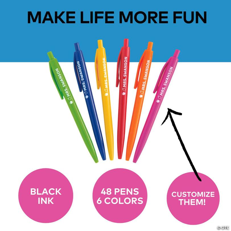 5 1/2" Bulk 48 Pc. Personalized Teacher Name Plastic Retractable Pens