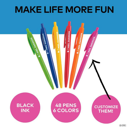 5 1/2" Bulk 48 Pc. Personalized Teacher Name Plastic Retractable Pens