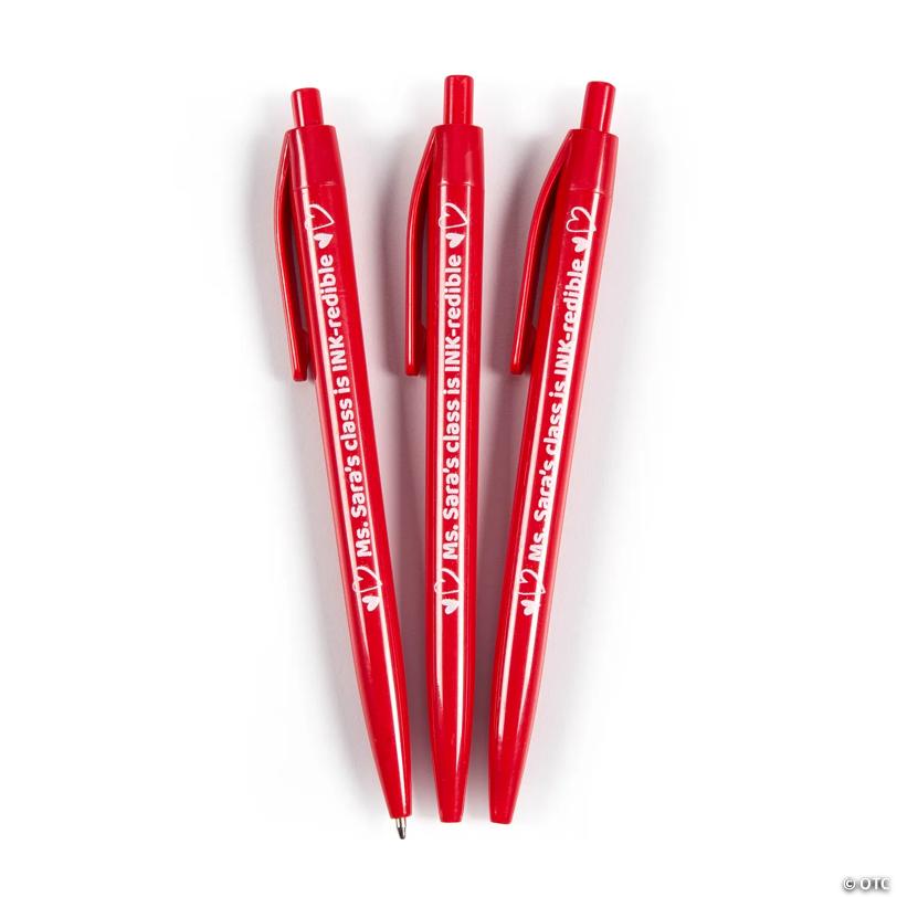 5 1/2" Bulk 48 Pc. Personalized Valentine's Day Red Heart Retractable Pens