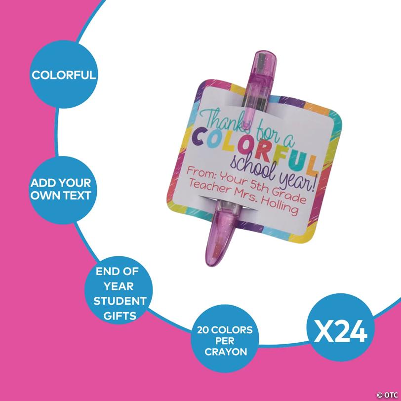 5 1/2" Plastic Stacking Crayon End of Year Handouts with Personalized Card for 24