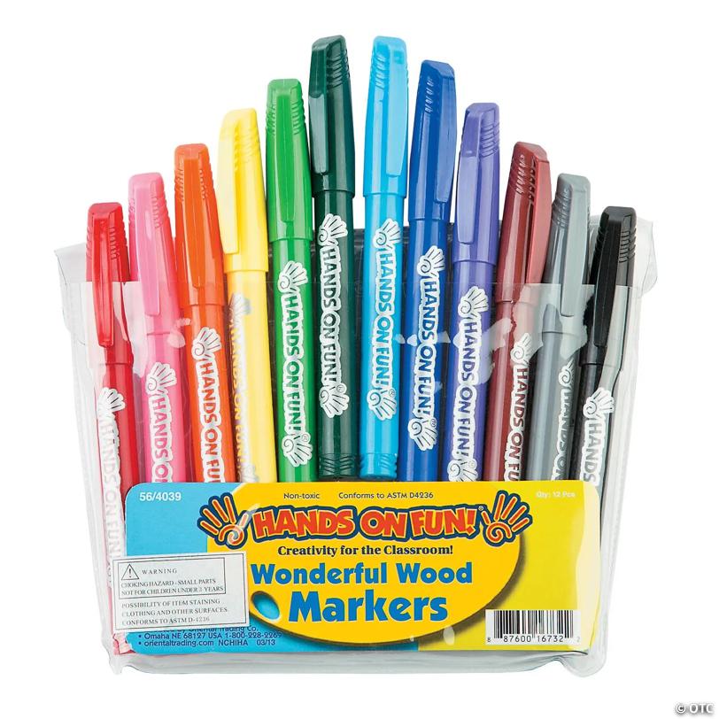 5 1/4" 12-Color Hands on Fun Plastic Wonderful Wood Marker Set