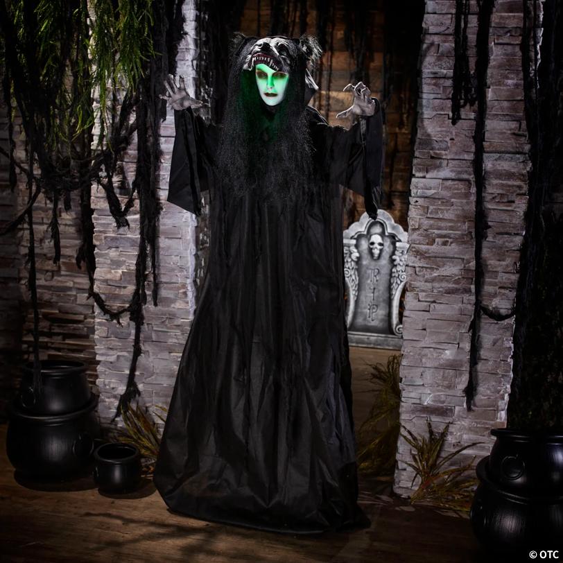5 Ft. 6" Animated Light-Up Standing Wolf Lady with Sound Halloween Decoration