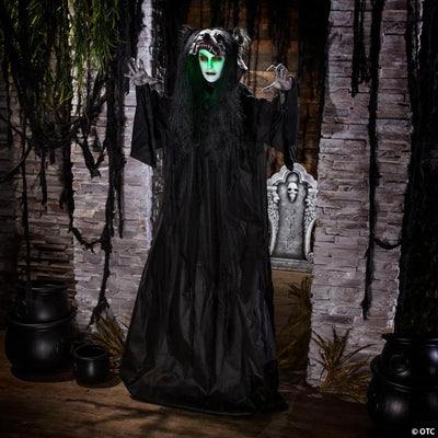 5 Ft. 6" Animated Light-Up Standing Wolf Lady with Sound Halloween Decoration