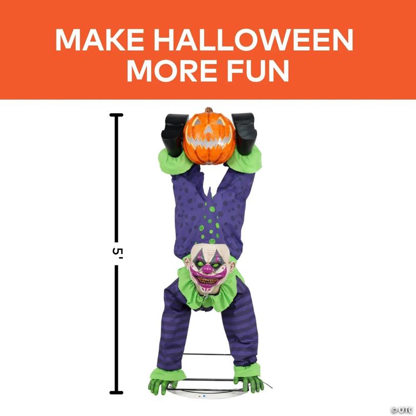 5 Ft. Animated Light-Up Upside-Down Clown with Jack-O'-Lantern Halloween Decoration - image 2