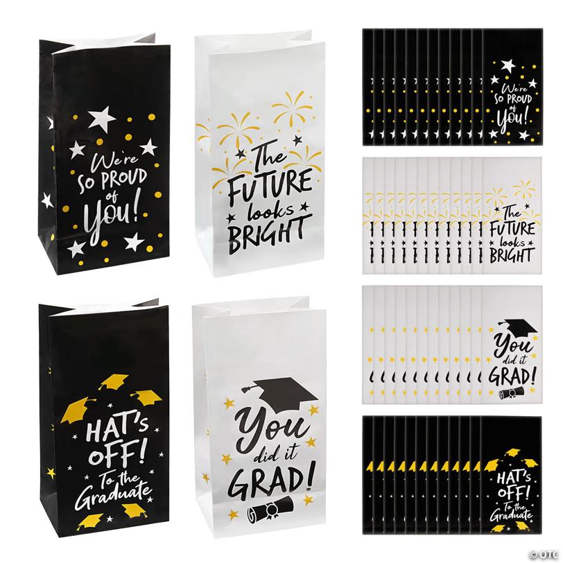5" x 10" Bulk Graduation Paper Treat Bags with Stickers for 48 | Elite Festo