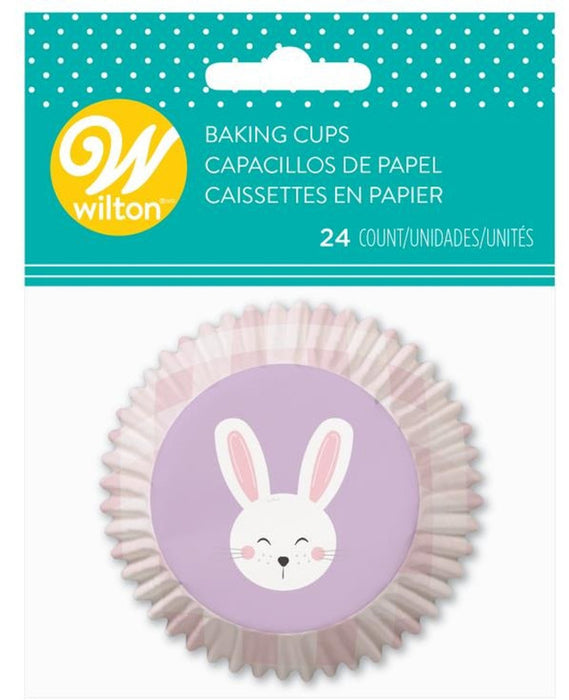Cupcake/Treat Baking Cups 
Standard Size 
24 ct 
Pink plaid sides with white bunny face on purple background 


Easter Bunny Theme!