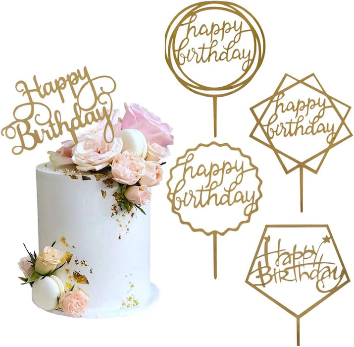 Happy Birthday Gold Cake Topper Acrylic Cake Decoration (pick your style)